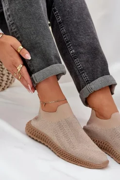 Best Wsuwane Buty Sportowe Damskie Ze Zdobieniem D&A TW121 Beżowe Damskie Sneakersy Damskie