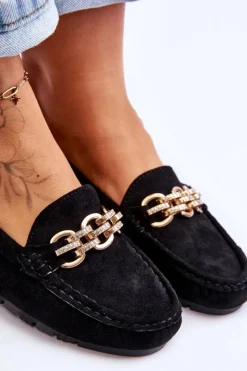 Clearance Boto Wsuwane Damskie Zamszowe Mokasyny Czarne Sorento Czarny