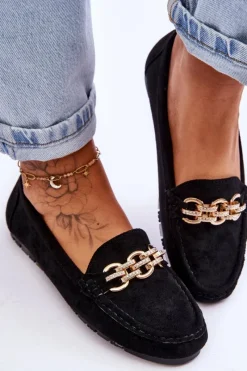 Clearance Boto Wsuwane Damskie Zamszowe Mokasyny Czarne Sorento Czarny