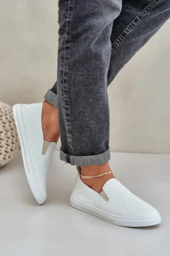 Online Wsuwane Eko Skórzane Damskie Tenisówki Trampki Z Napisem Jasnobeżowe Zalinne Damskie Trampki Damskie Slip-On|Trampki Damskie Niskie