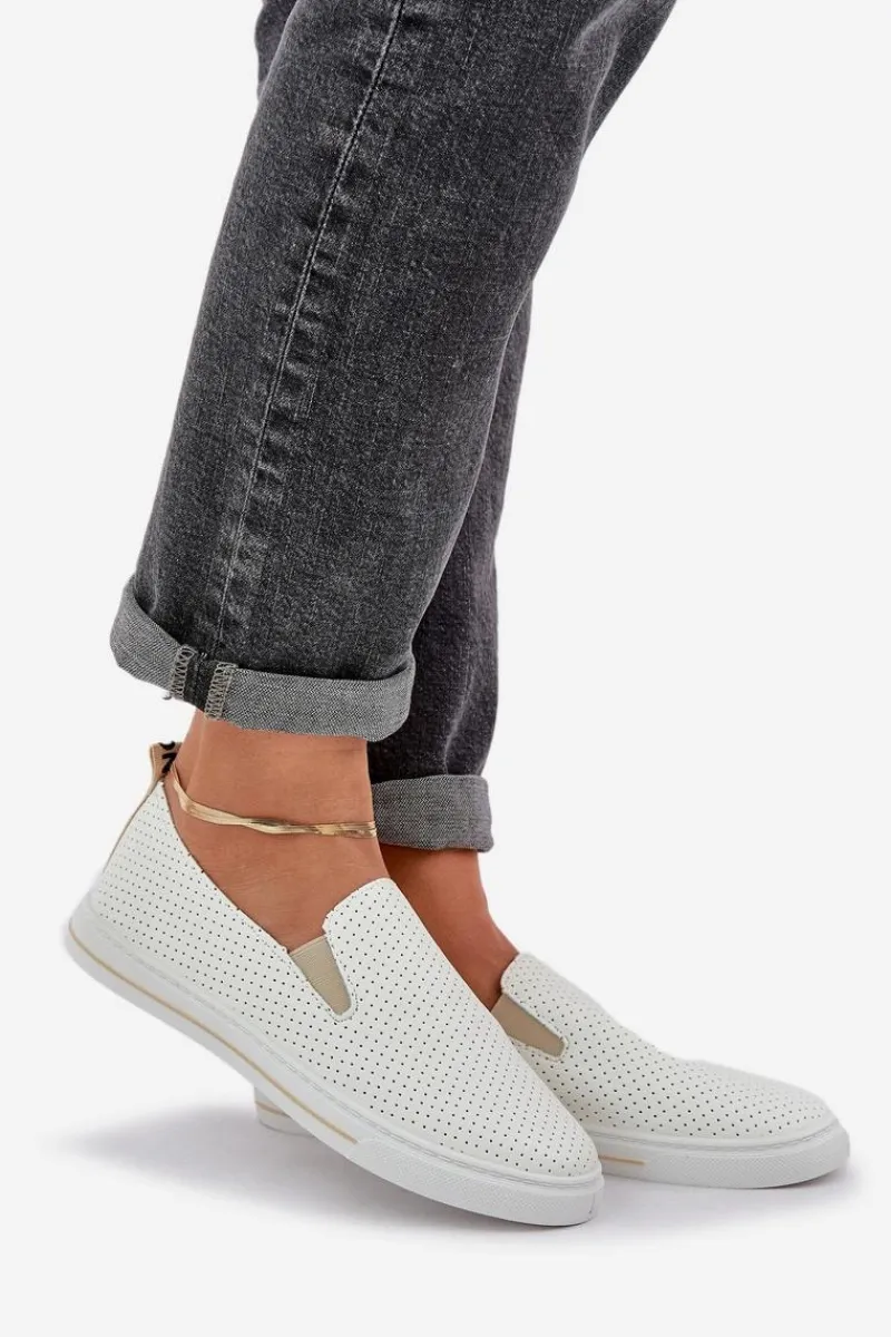 Online Wsuwane Eko Skórzane Damskie Tenisówki Trampki Z Napisem Jasnobeżowe Zalinne Damskie Trampki Damskie Slip-On|Trampki Damskie Niskie