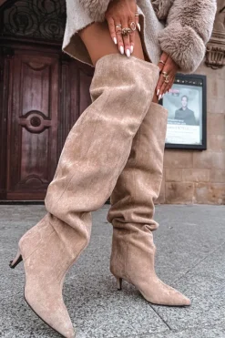 Best Wsuwane Kozaki Damskie Na Szpilce Beżowe Ysolienne Damskie Kozaki Ocieplane|Muszkieterki