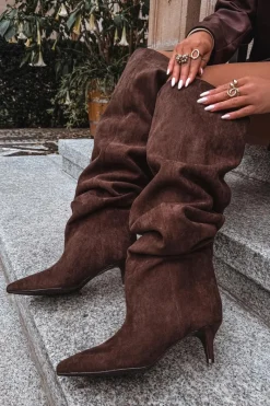 Sale Boto Wsuwane Kozaki Damskie Na Szpilce Czekoladowe Ysolienne Brązowy