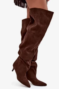 Sale Boto Wsuwane Kozaki Damskie Na Szpilce Czekoladowe Ysolienne Brązowy