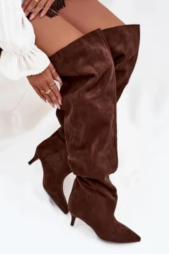 Sale Boto Wsuwane Kozaki Damskie Na Szpilce Czekoladowe Ysolienne Brązowy