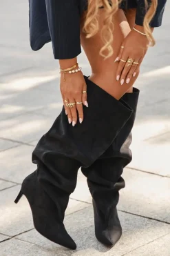 Hot Wsuwane Kozaki Damskie Na Szpilce Czarne Taffine Damskie Kozaki Ocieplane|Kozaki Na Szpilce