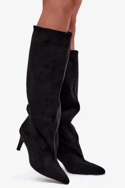 Hot Wsuwane Kozaki Damskie Na Szpilce Czarne Taffine Damskie Kozaki Ocieplane|Kozaki Na Szpilce