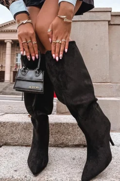 Kozaki Ocieplane|Kozaki Na Szpilce></noscript>Boto Wsuwane Kozaki Damskie Na Szpilce Z Eko Zamszu Czarne Noretta Czarny