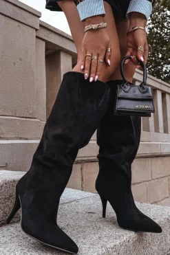 Kozaki Ocieplane|Kozaki Na Szpilce></noscript>Boto Wsuwane Kozaki Damskie Na Szpilce Z Eko Zamszu Czarne Noretta Czarny