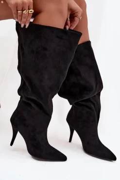 Kozaki Ocieplane|Kozaki Na Szpilce></noscript>Boto Wsuwane Kozaki Damskie Na Szpilce Z Eko Zamszu Czarne Noretta Czarny