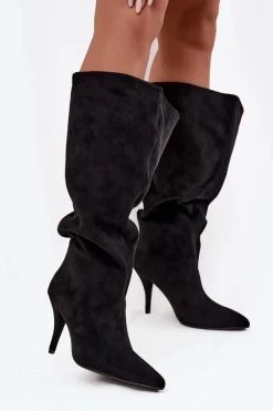 Kozaki Ocieplane|Kozaki Na Szpilce></noscript>Boto Wsuwane Kozaki Damskie Na Szpilce Z Eko Zamszu Czarne Noretta Czarny