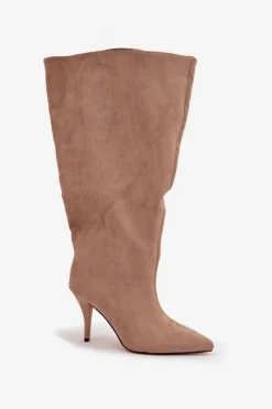 Hot Boto Wsuwane Kozaki Damskie Na Szpilce Z Eko Zamszu Beżowe Noretta Beżowy