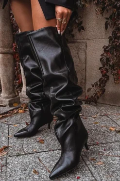 Kozaki Ocieplane|Muszkieterki>Boto Wsuwane Kozaki Damskie Na Szpilce Czarne Ysolienne