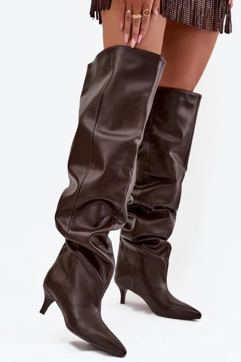 Kozaki Ocieplane|Muszkieterki>Boto Wsuwane Kozaki Damskie Na Szpilce Czekoladowe Ysolienne Brązowy