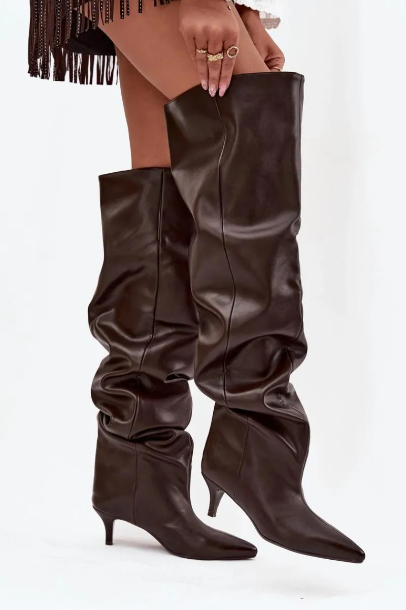 Kozaki Ocieplane|Muszkieterki>Boto Wsuwane Kozaki Damskie Na Szpilce Czekoladowe Ysolienne Brązowy