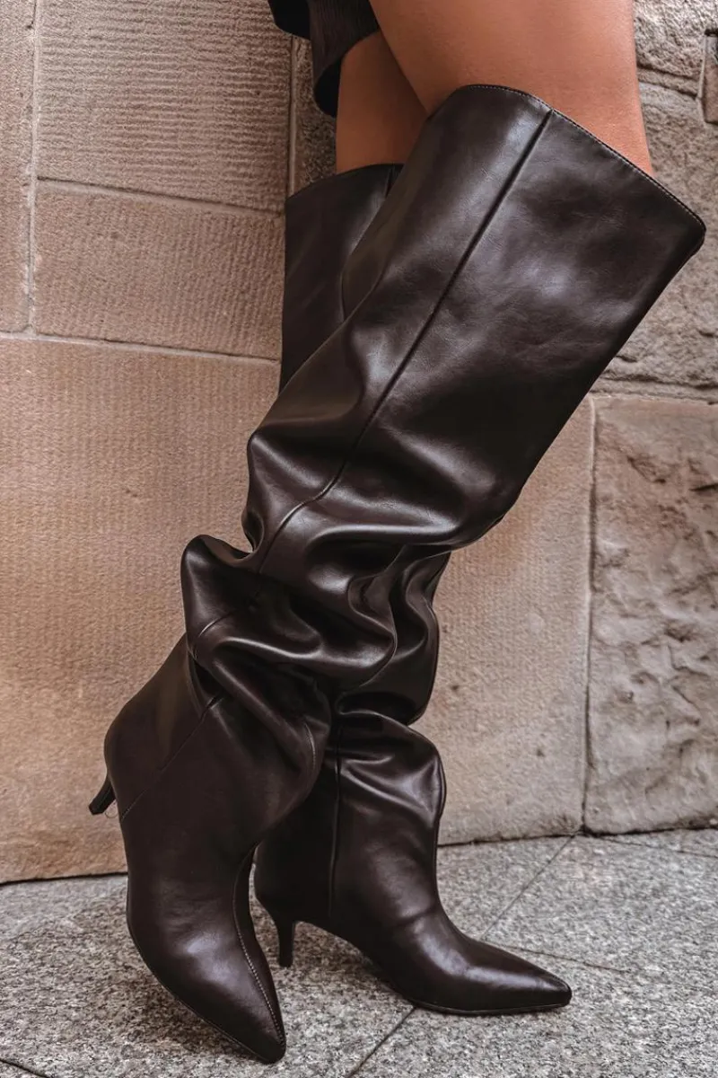 Kozaki Ocieplane|Muszkieterki>Boto Wsuwane Kozaki Damskie Na Szpilce Czekoladowe Ysolienne Brązowy