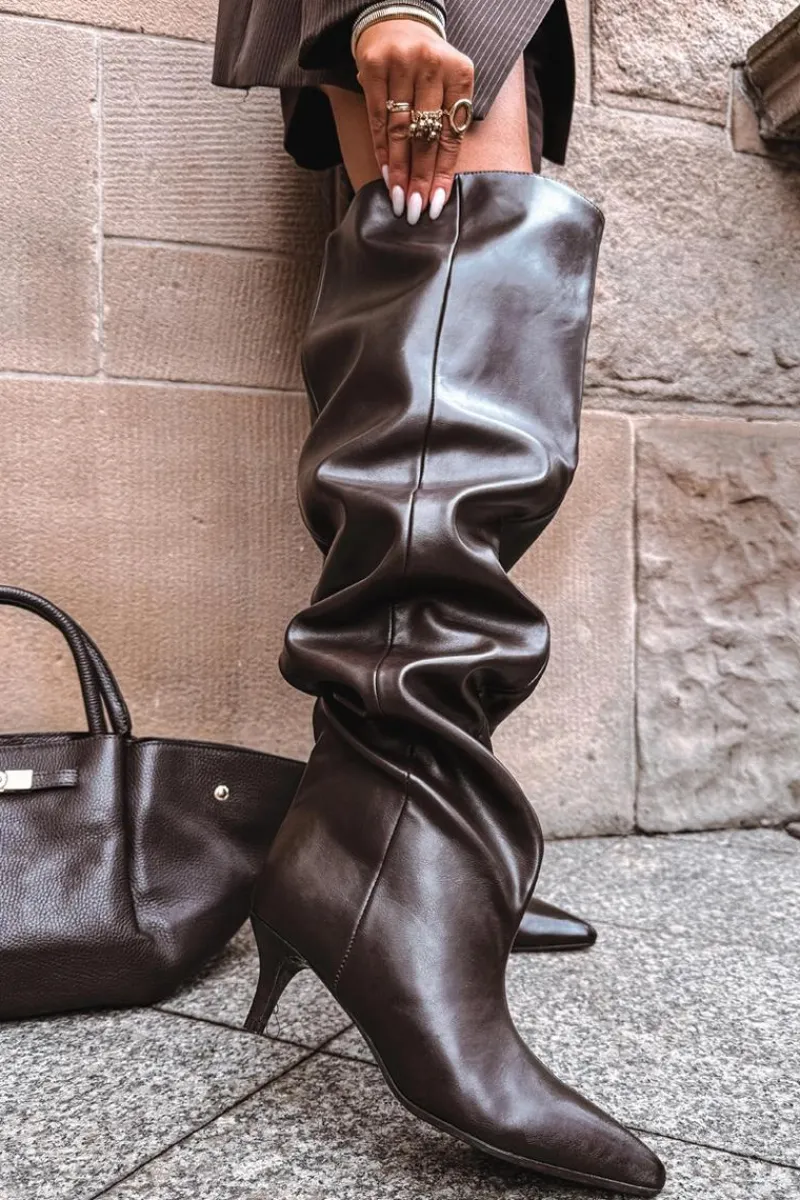 Kozaki Ocieplane|Muszkieterki>Boto Wsuwane Kozaki Damskie Na Szpilce Czekoladowe Ysolienne Brązowy