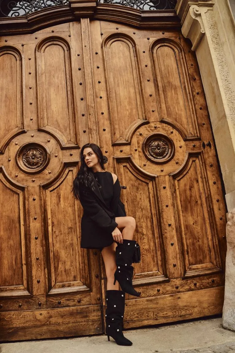 Kozaki Ocieplane|Kozaki Przed Kolano>Boto Wsuwane Kozaki Damskie Na Szpilce Ze Srebrnymi Ozdobami Czarne Thaliane Czarny