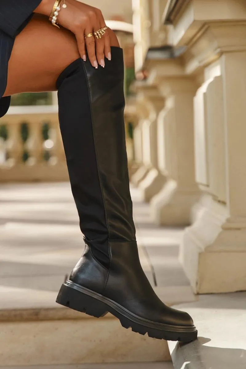 Discount Boto Wsuwane Kozaki Damskie Z Eko Skóry Czarne Sylvina Czarny