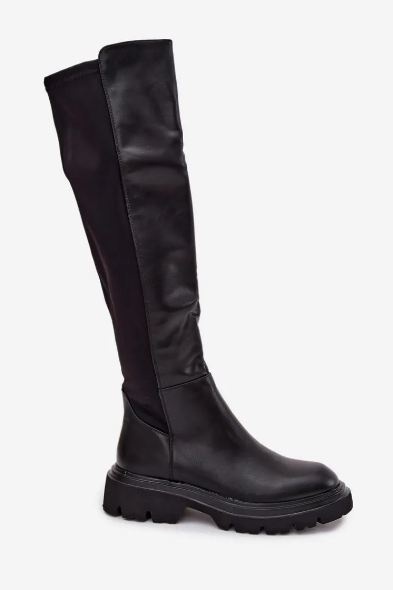 Discount Boto Wsuwane Kozaki Damskie Z Eko Skóry Czarne Sylvina Czarny