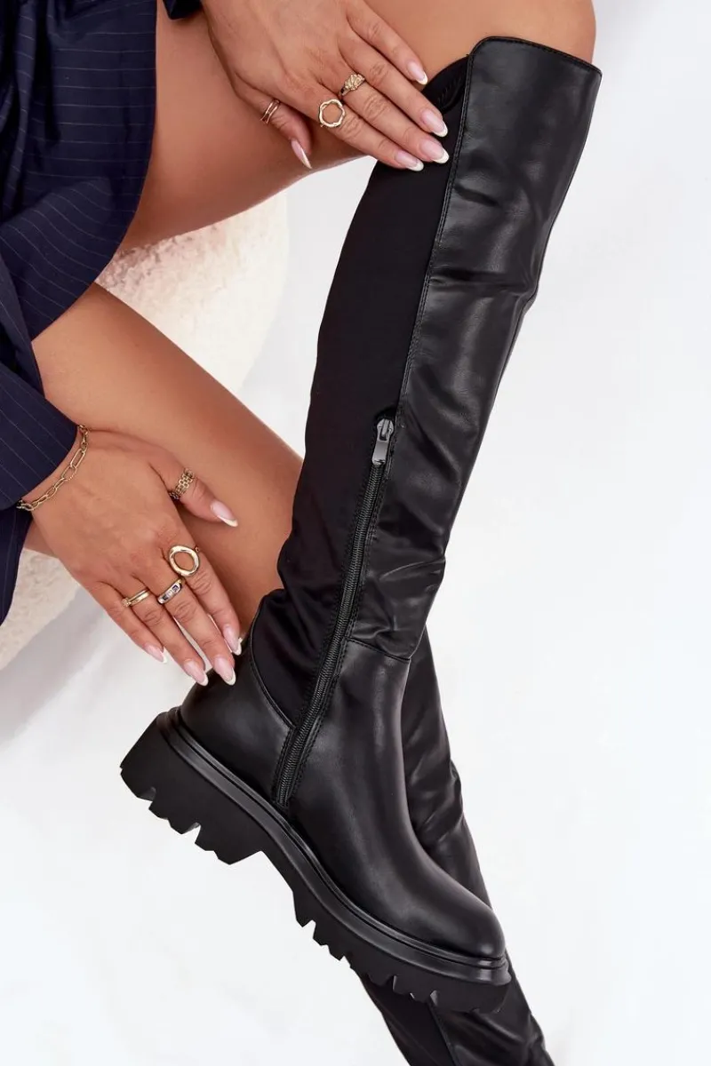 Discount Boto Wsuwane Kozaki Damskie Z Eko Skóry Czarne Sylvina Czarny