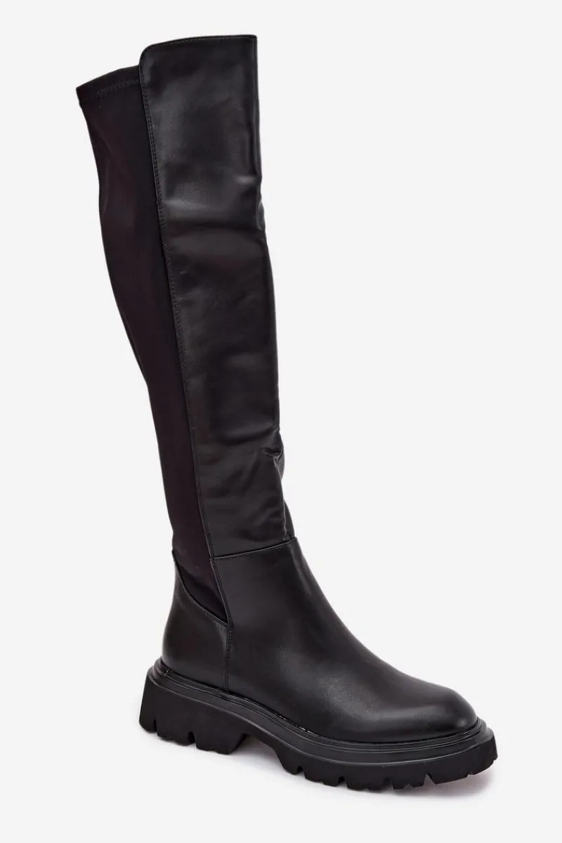 Discount Boto Wsuwane Kozaki Damskie Z Eko Skóry Czarne Sylvina Czarny