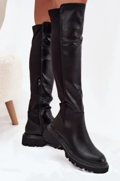 Discount Boto Wsuwane Kozaki Damskie Z Eko Skóry Czarne Sylvina Czarny