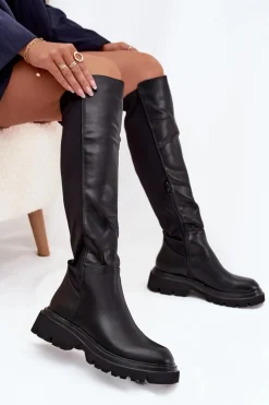 Discount Boto Wsuwane Kozaki Damskie Z Eko Skóry Czarne Sylvina Czarny