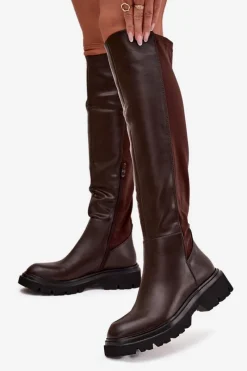 New Boto Wsuwane Kozaki Damskie Z Eko Skóry Czekoladowe Sylvina