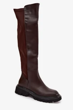 New Boto Wsuwane Kozaki Damskie Z Eko Skóry Czekoladowe Sylvina