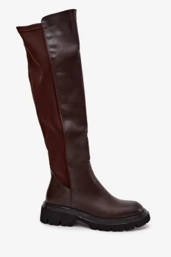 New Boto Wsuwane Kozaki Damskie Z Eko Skóry Czekoladowe Sylvina