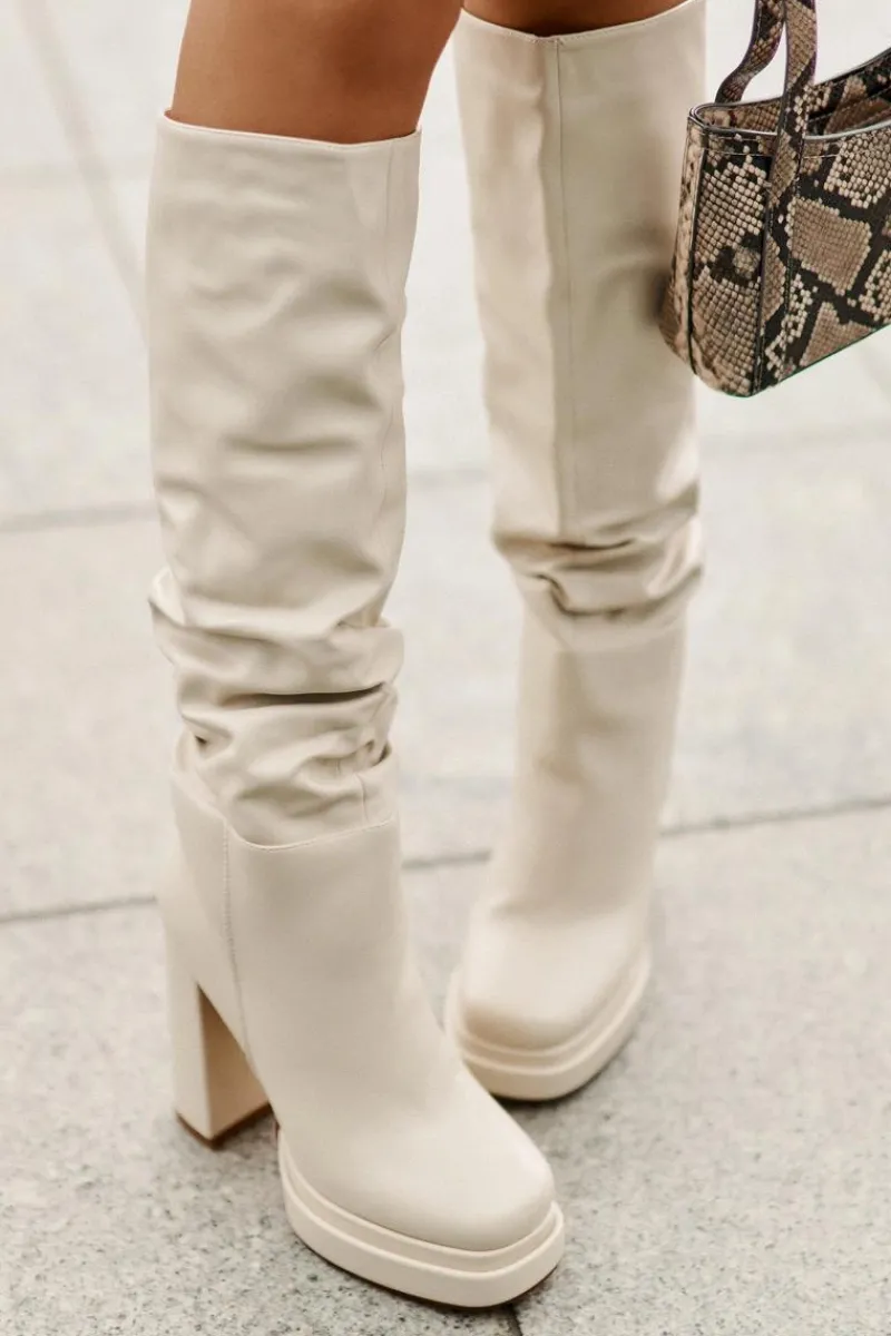 Kozaki Ocieplane|Kozaki Na Słupku>Boto Wsuwane Kozaki Na Słupku I Platformie Z Marszczeniem Ocieplane Jasnobeżowe Beridra Beżowy