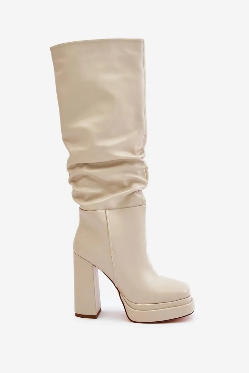 Kozaki Ocieplane|Kozaki Na Słupku>Boto Wsuwane Kozaki Na Słupku I Platformie Z Marszczeniem Ocieplane Jasnobeżowe Beridra Beżowy