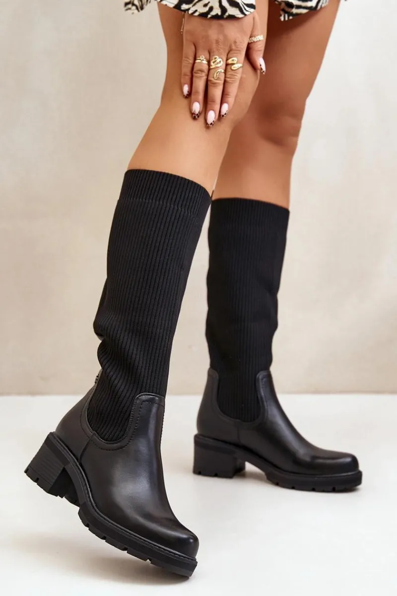 Hot Boto Wsuwane Kozaki Z Elastyczną Cholewką Przed Kolano Czarne Vaimi