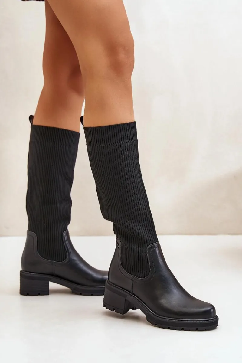 Hot Boto Wsuwane Kozaki Z Elastyczną Cholewką Przed Kolano Czarne Vaimi