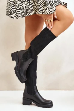 Hot Boto Wsuwane Kozaki Z Elastyczną Cholewką Przed Kolano Czarne Vaimi