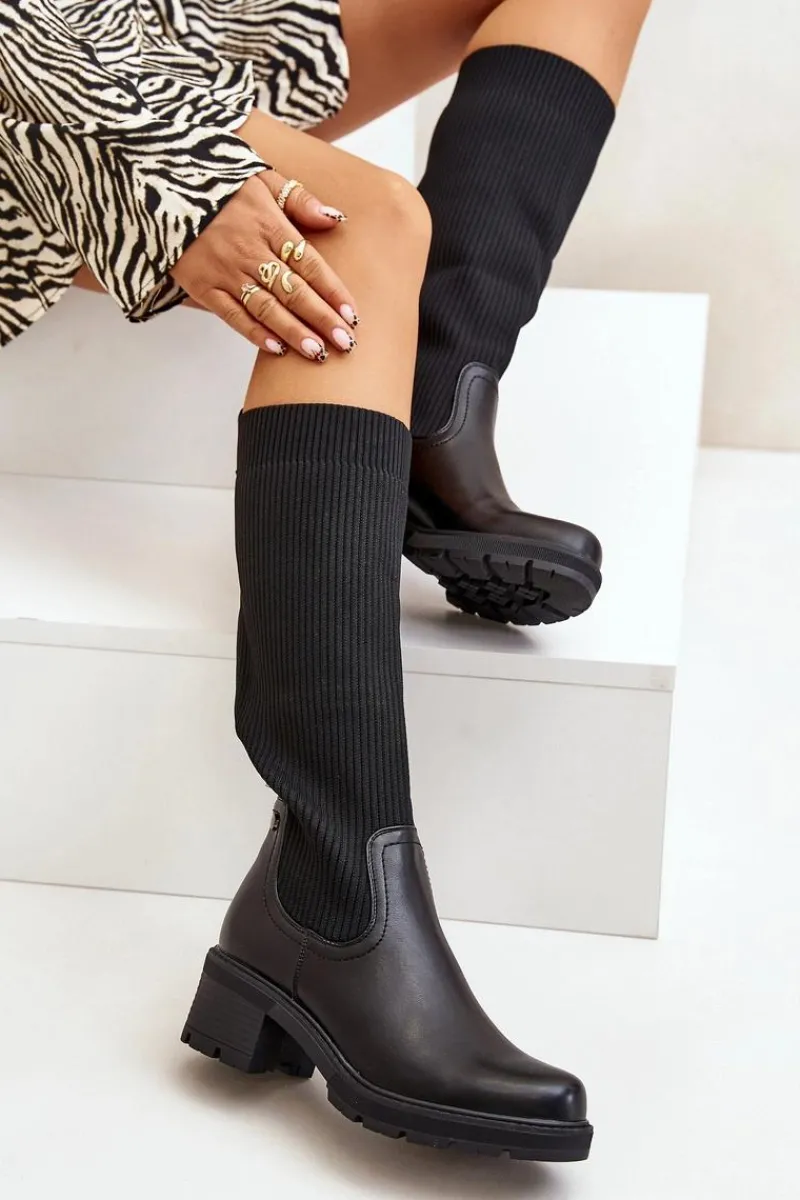 Hot Boto Wsuwane Kozaki Z Elastyczną Cholewką Przed Kolano Czarne Vaimi