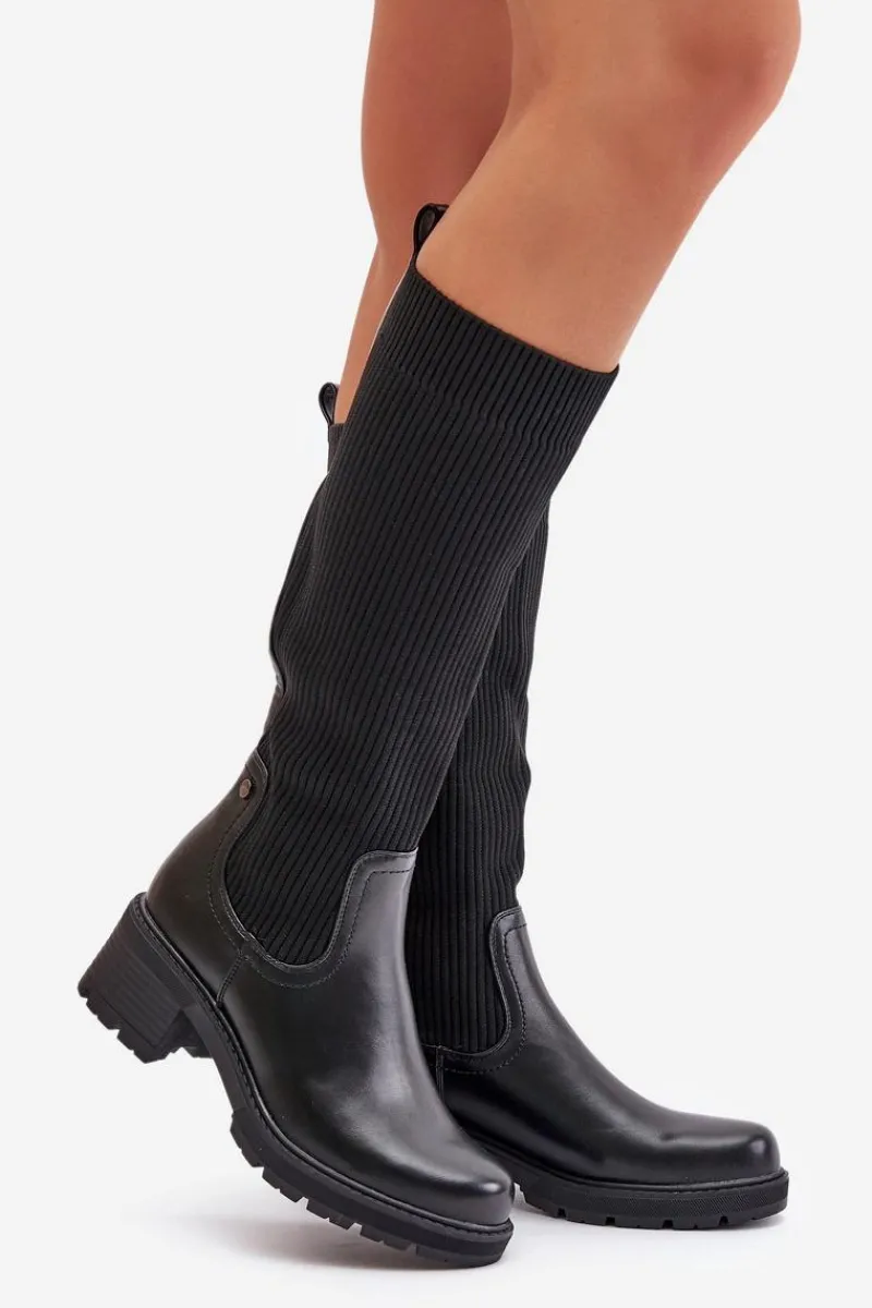 Hot Boto Wsuwane Kozaki Z Elastyczną Cholewką Przed Kolano Czarne Vaimi