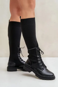 Clearance Wsuwane Kozaki Ze Skarpetkową Cholewką Czarne Iranel Damskie Kozaki Ocieplane|Kozaki Wiosenne