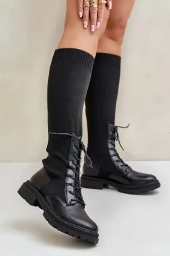 Clearance Wsuwane Kozaki Ze Skarpetkową Cholewką Czarne Iranel Damskie Kozaki Ocieplane|Kozaki Wiosenne