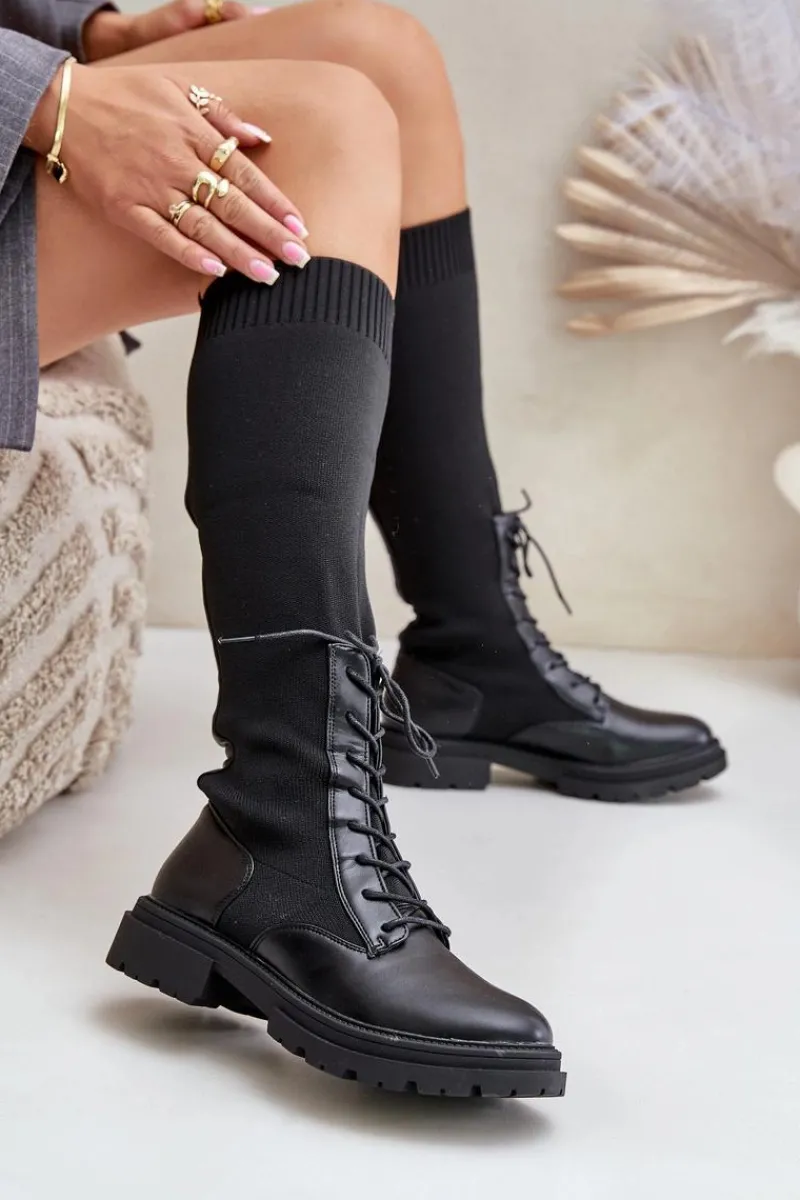 Clearance Wsuwane Kozaki Ze Skarpetkową Cholewką Czarne Iranel Damskie Kozaki Ocieplane|Kozaki Wiosenne