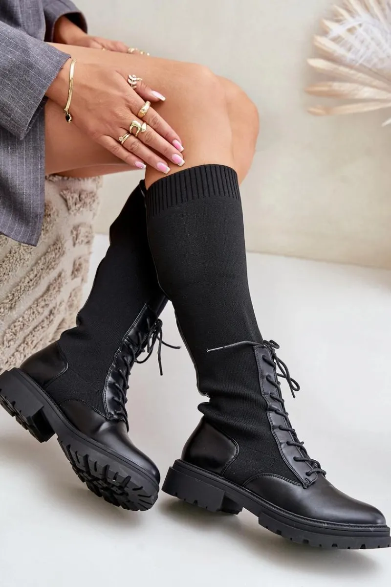 Clearance Wsuwane Kozaki Ze Skarpetkową Cholewką Czarne Iranel Damskie Kozaki Ocieplane|Kozaki Wiosenne