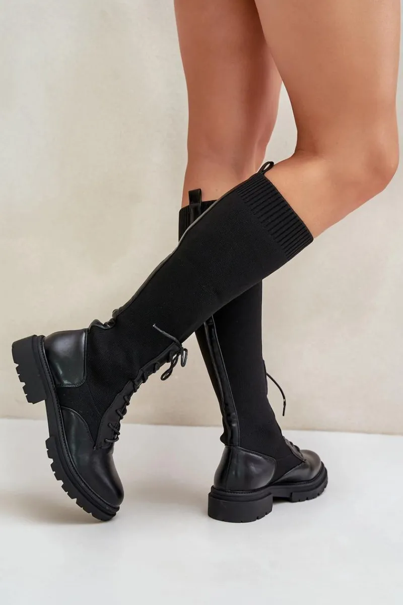 Clearance Wsuwane Kozaki Ze Skarpetkową Cholewką Czarne Iranel Damskie Kozaki Ocieplane|Kozaki Wiosenne