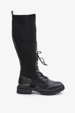 Clearance Wsuwane Kozaki Ze Skarpetkową Cholewką Czarne Iranel Damskie Kozaki Ocieplane|Kozaki Wiosenne