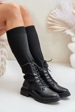 Clearance Wsuwane Kozaki Ze Skarpetkową Cholewką Czarne Iranel Damskie Kozaki Ocieplane|Kozaki Wiosenne