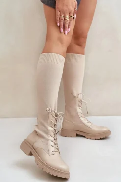 Best Boto Wsuwane Kozaki Ze Skarpetkową Cholewką Beżowe Iranel Beżowy