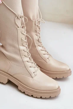 Best Boto Wsuwane Kozaki Ze Skarpetkową Cholewką Beżowe Iranel Beżowy