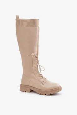 Best Boto Wsuwane Kozaki Ze Skarpetkową Cholewką Beżowe Iranel Beżowy