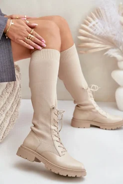 Best Boto Wsuwane Kozaki Ze Skarpetkową Cholewką Beżowe Iranel Beżowy