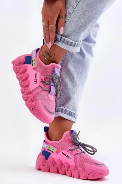Outlet Wsuwane Modne Sneakersy Różowe Evolution Damskie Buty Sportowe Na Platformie|Sneakersy Damskie